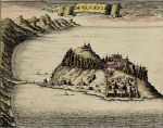 Monemvaisia port known as Malvasia in 1680 when this image was created.