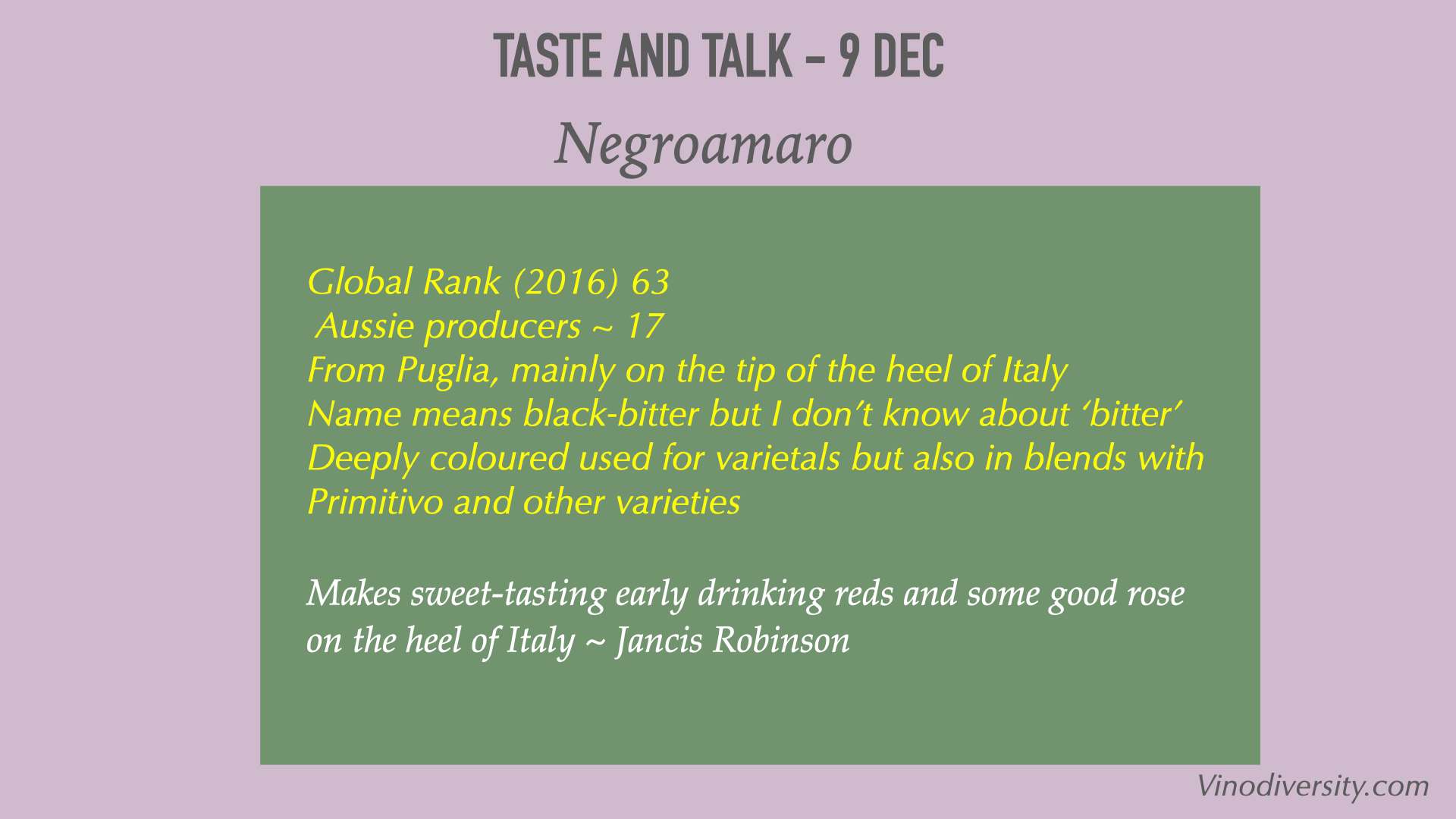 Quick facts about Negroamaro
