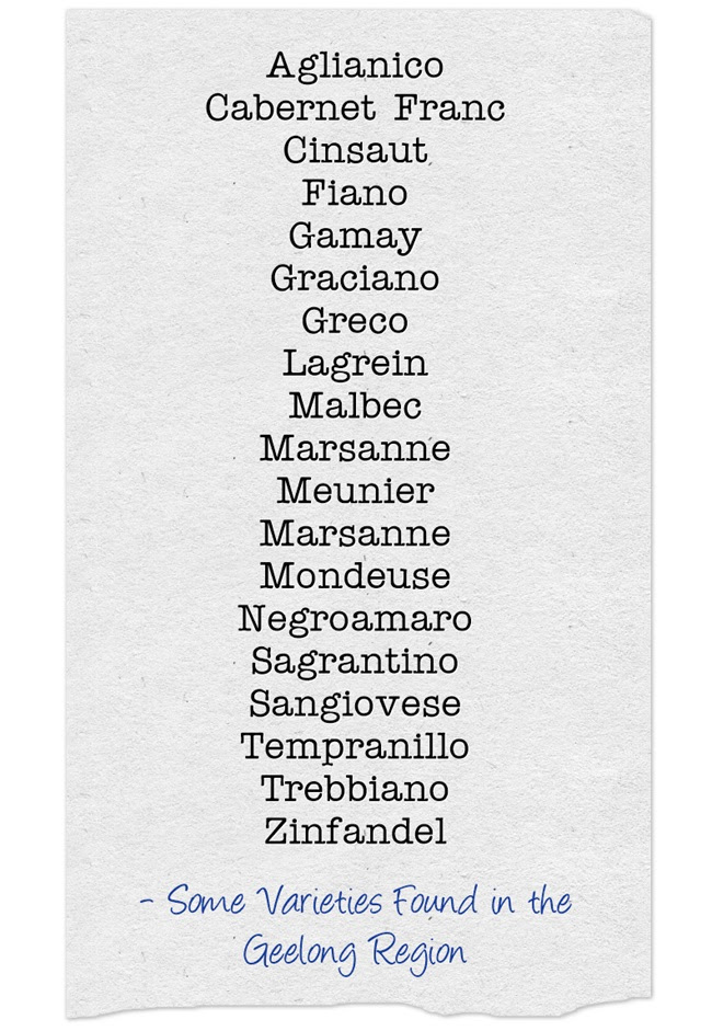 Alternative grape varieties used in the Geelong Wine Region