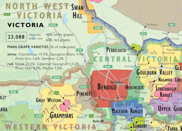 detail of the wine map of australia