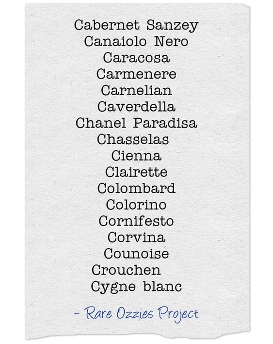 A few of the rare wine varieties used in Australia.